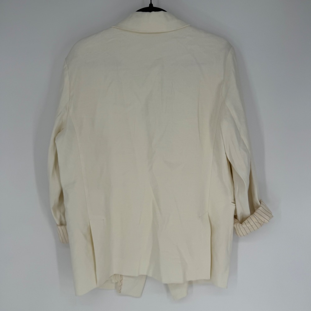 ANTHROPOLOGIE MAEVE LINEN BLEND BLAZER OFF-WHITE MEDIUM BUSINESS OFFICE WORKWEAR - Picture 12 of 13
